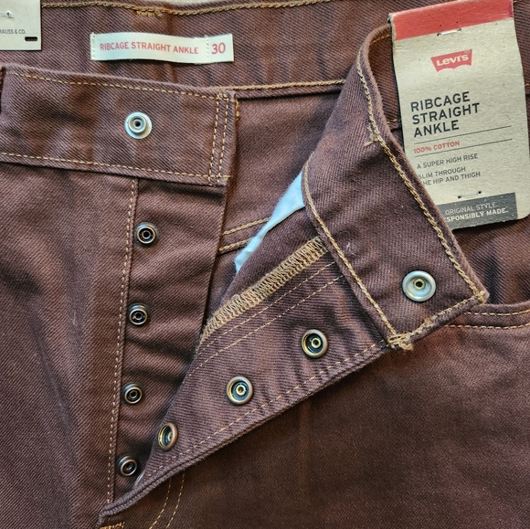 NEW Levi’s Ribcage Straight Ankle Ultra High Rise Jeans Brown Women's 30 - Picture 5 of 10